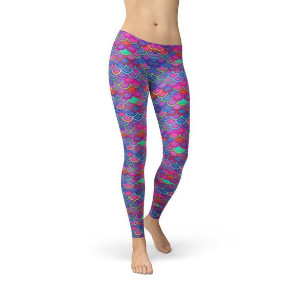 LINGERN Pink Purple Mermaid Leggings deliver comfort, stretch, and style, perfect for workouts, yoga, or casual athleisure wear.